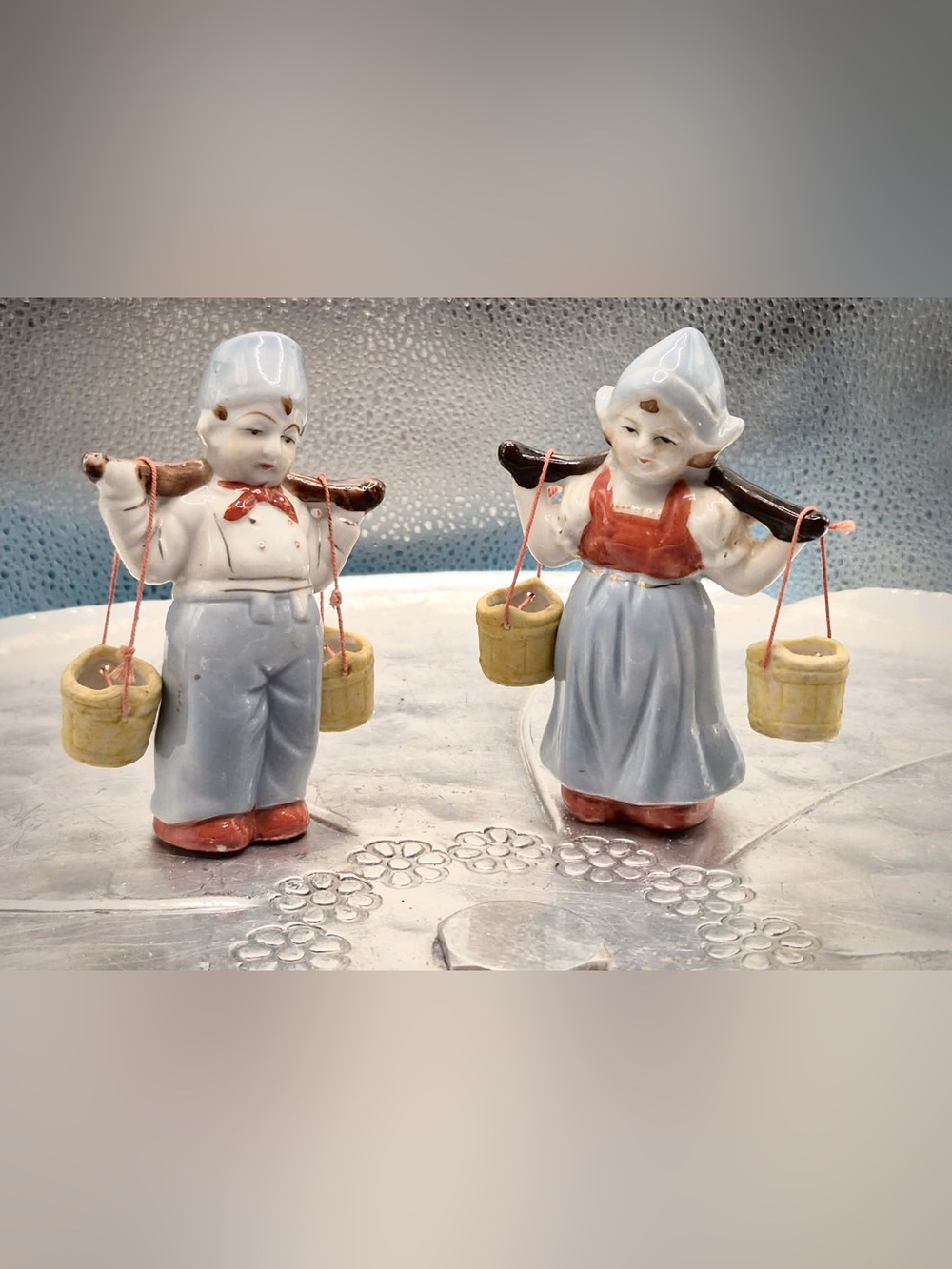Vintage Dutch Couple - Occupied Japan MCM Figurine Pair with Yolk & Buckets